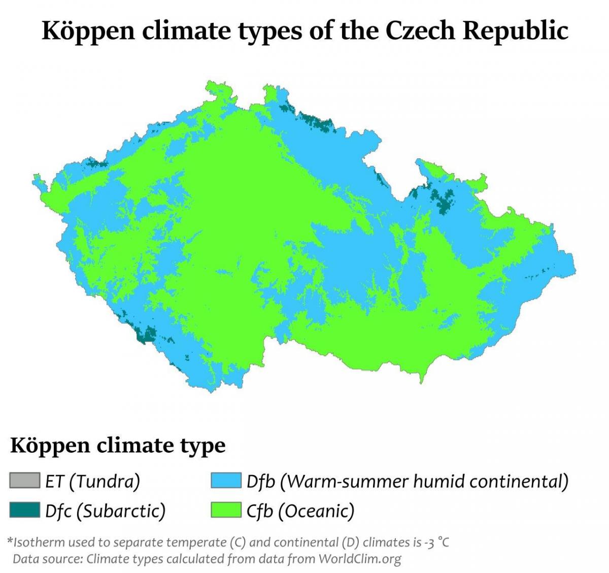 Czech Republic (Czechoslovakia) temperature map
