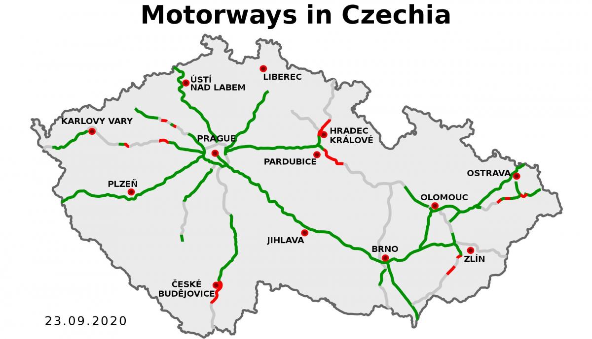 Motorway map of Czech Republic (Czechoslovakia)