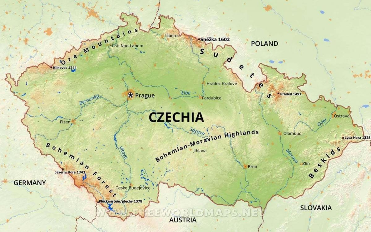Mountains in Czech Republic (Czechoslovakia) map
