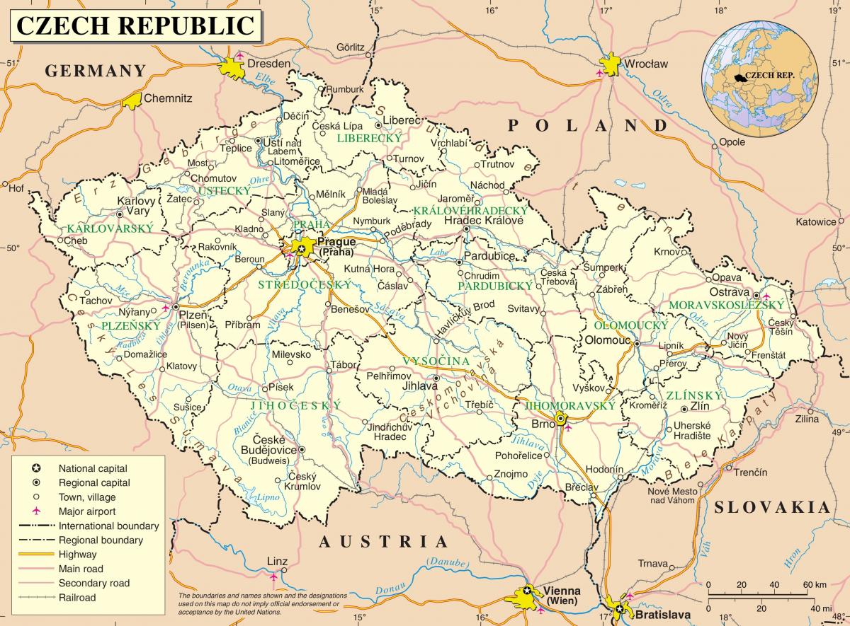 Czech Republic (Czechoslovakia) on a map